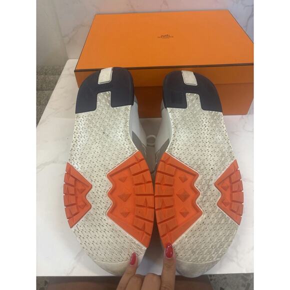 Hermes Men\'s Sneakers in Grey and Orange - Excellent Condition, Size 46/12